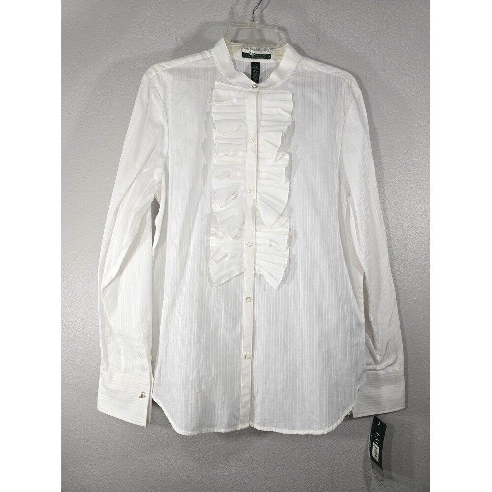 Lauren Ralph Lauren Ruffle Trim Cotton Poplin Blouse NWT Size XL Victorian AG